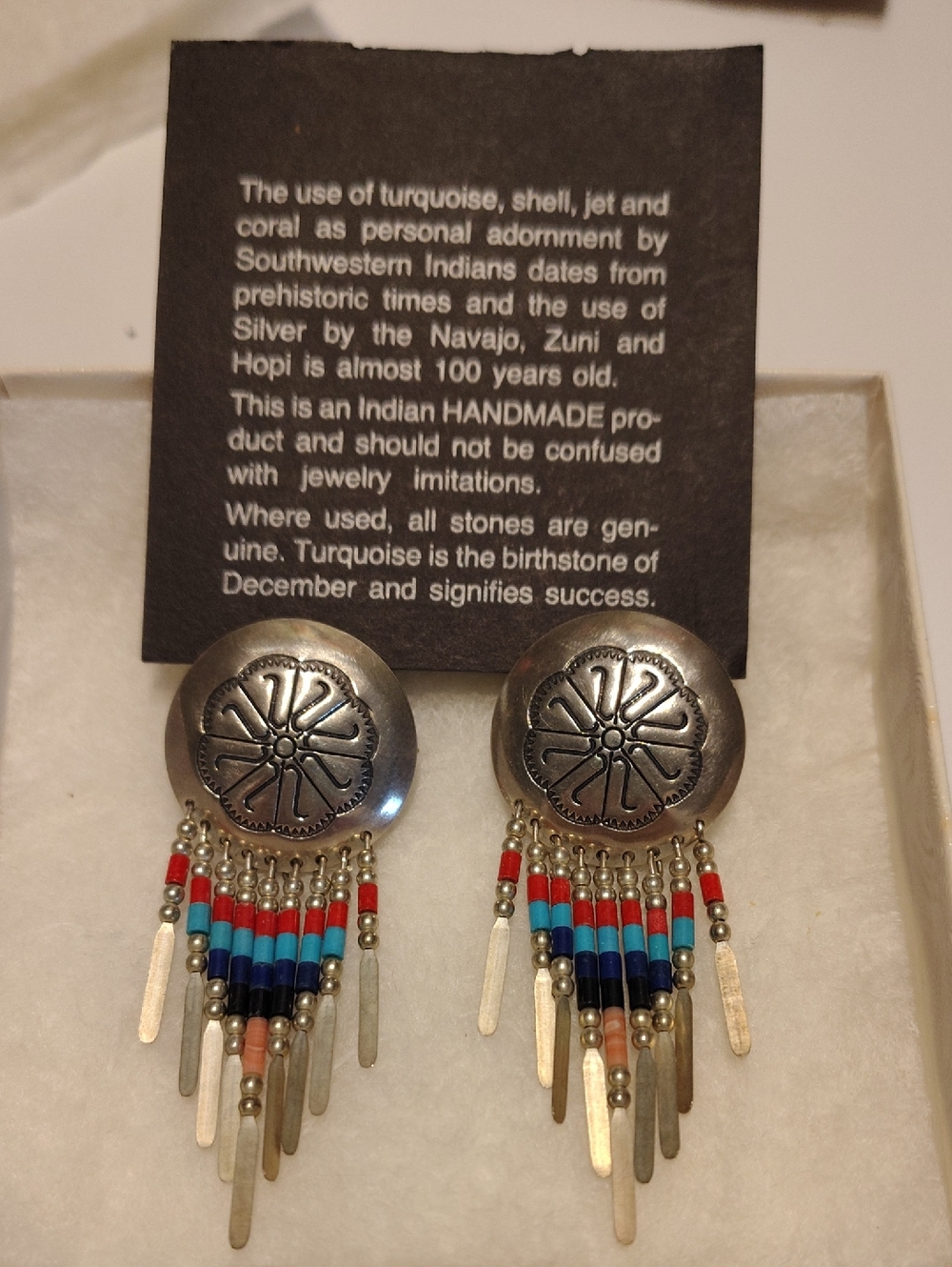 Handmade Southwestern Sterling Silver Beaded Fringe Earrings - Turquoise & Coral